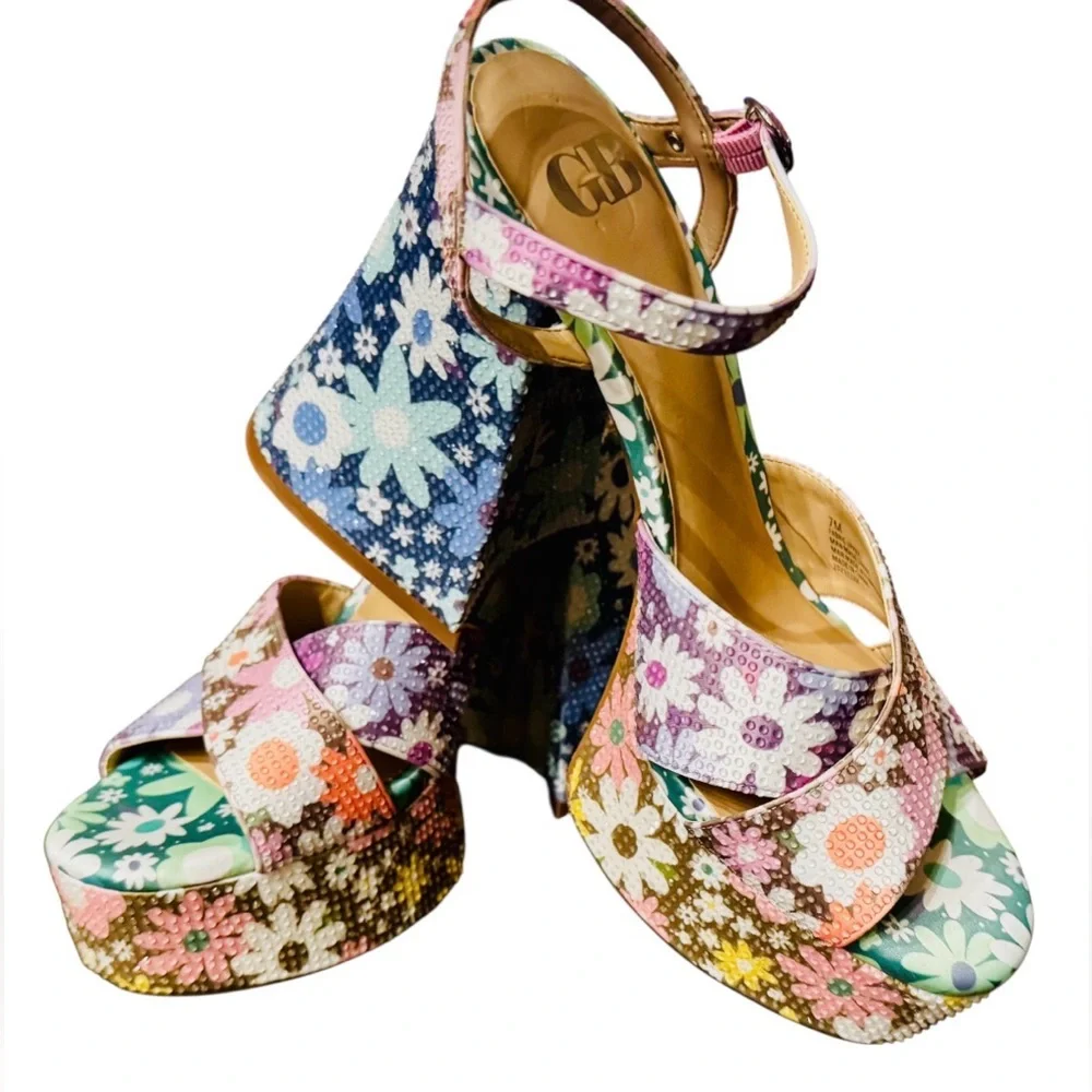 NWOT Gianni Bini platform sandals sz 7M block heel party 60s retro hippy disco - Picture 9 of 9